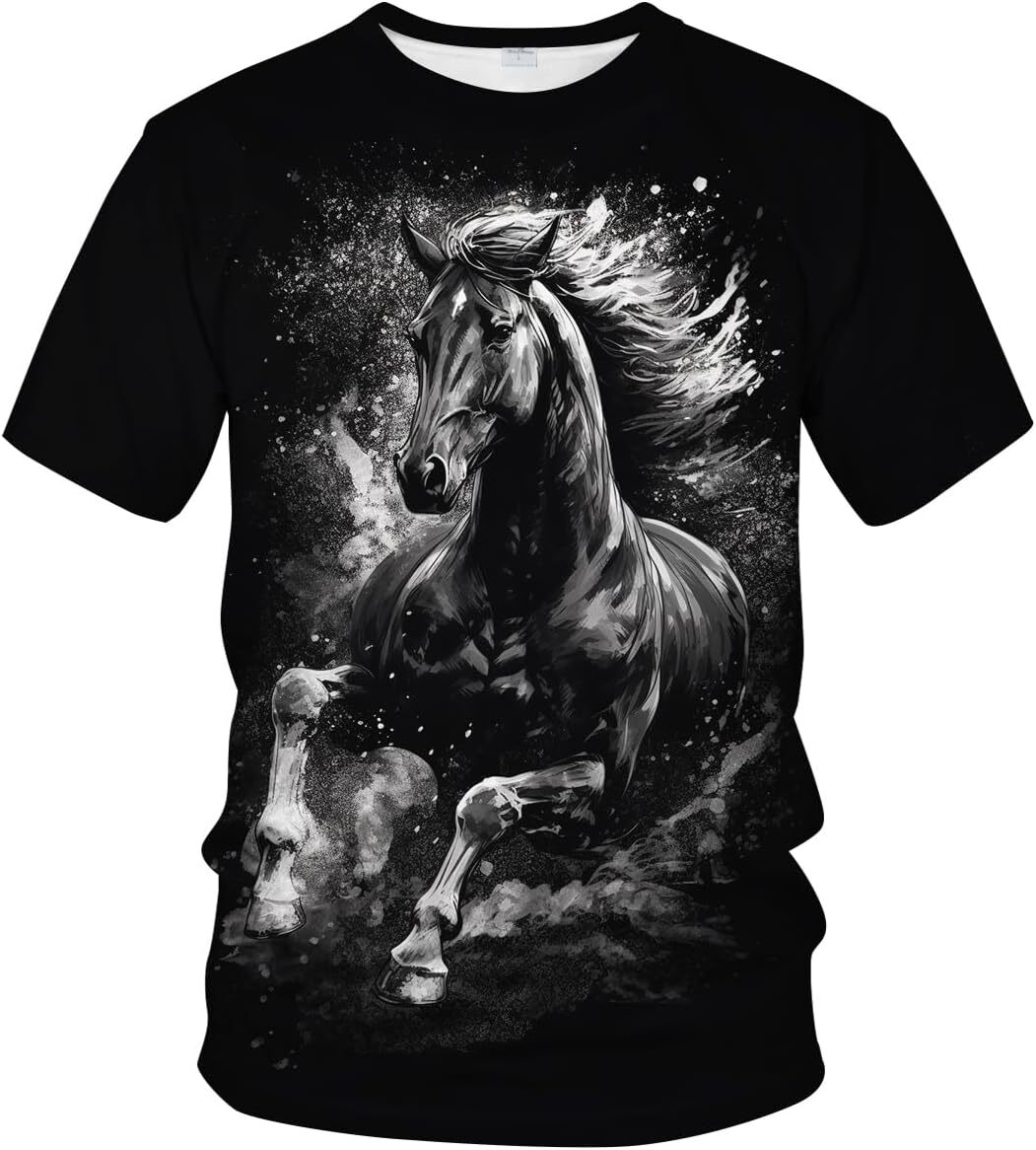 Mens T shirt Men's Art Pattern T-Shirt Horse Printed Solid Color Cool Advanced Design graphic tee Casual tops summer cool
