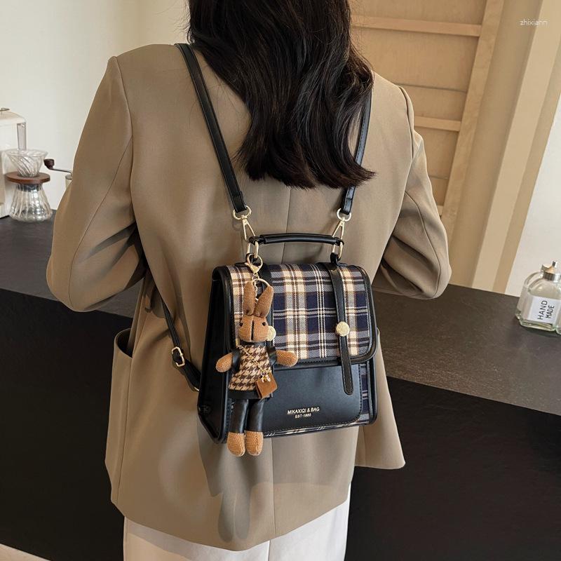 Backpack New Vintage Contrast Color Fashion Student Bag 2024 Fashionable Casual Niche High-end Texture All-match Women's