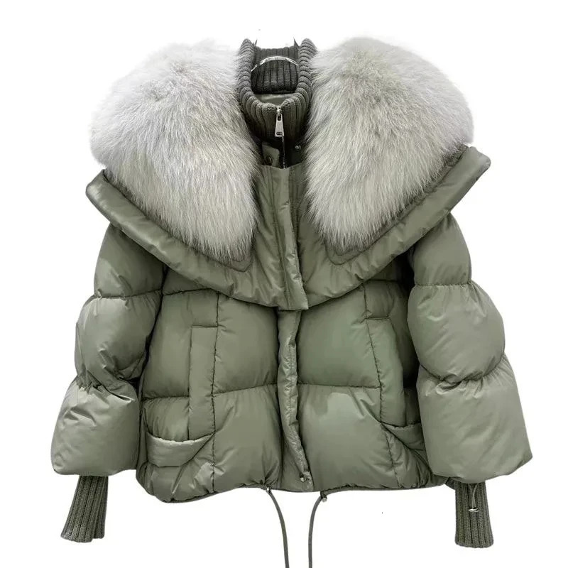 Fur Collar Goose Down Jacket Female Short Haining Winter Coat 2023 Bread Clothing Women Parkas 241011