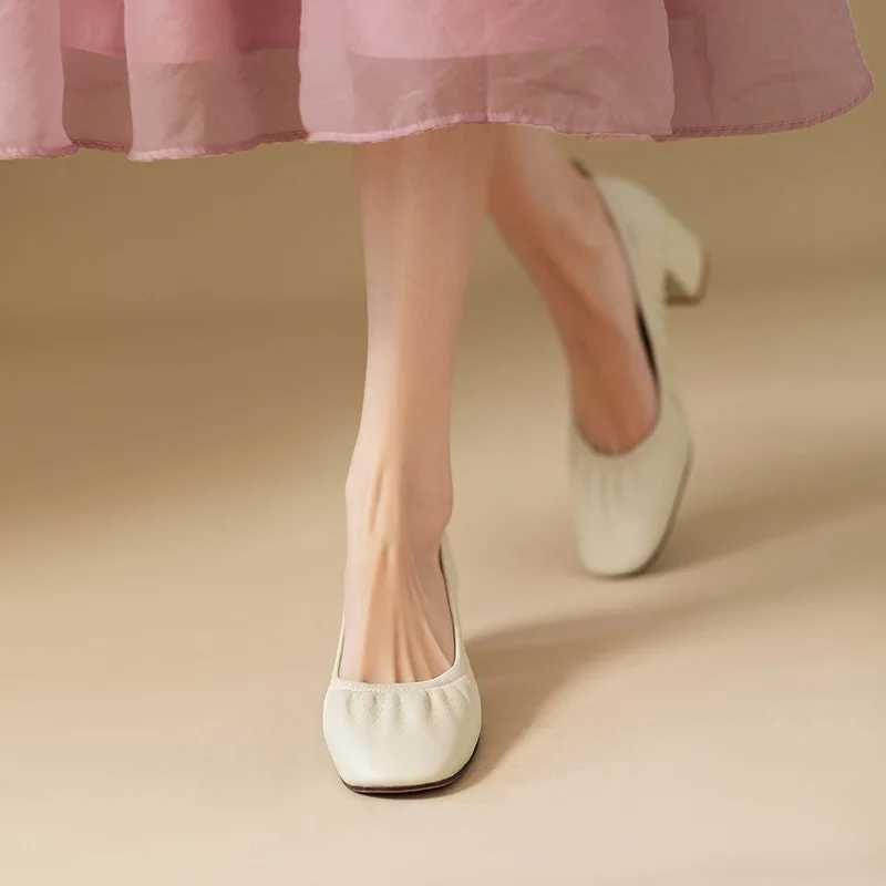 Women Oxford Shoes Vintage Pumps Mid Heels Square Toe Pumps Slip on Sewing High Heels Boat Shoes Elegant Dress ShoesLX241014