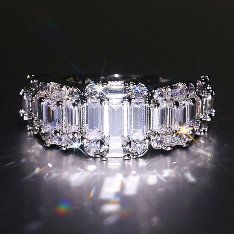 Sterg Sier Emerald Cut Band Women Jewelry for Engagement, Party, Gift | 5A Cubic Zirconia Eternity Ring