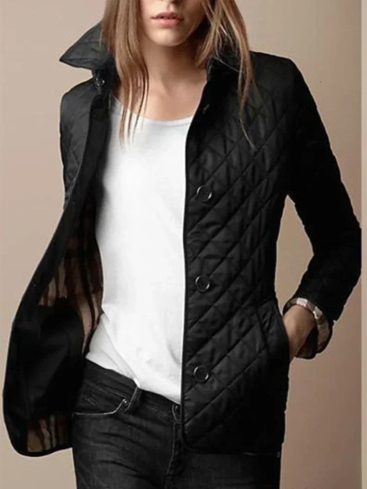 Quilted Coat Winter Jacket Women Turndown Collar Jackets for 2023 Elegance Office Lady Singlebreasted Warmth Streetwear 241011