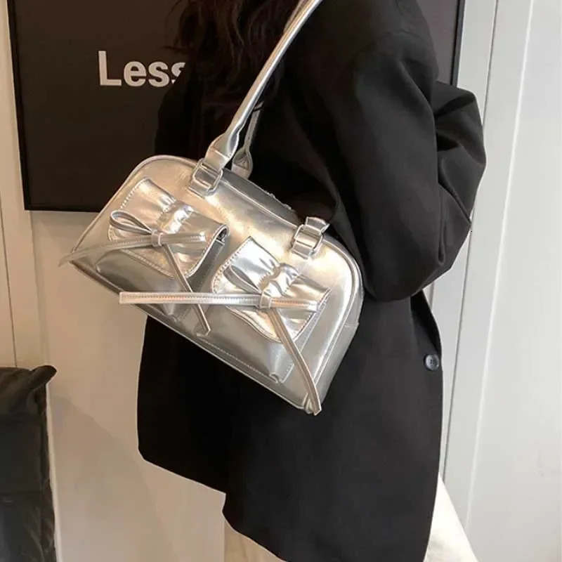 Free Shipping Cute Bow Tie Underarm Bags For Women Y2K Korean Fashion Handbags And Purses Pu Leather Shoulder Er Bag Designer Bag Luxury Bag Tote Bag