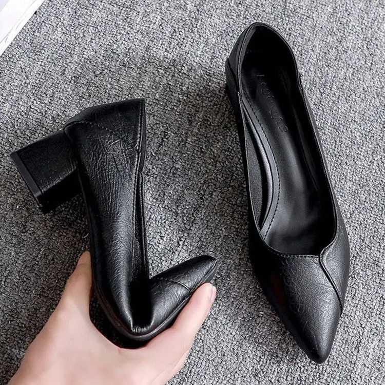 Pumps Women Shoes Shallow Chunky Heeled Pointed Toe Ladies Shoe Platform Soft Leather Slip on Womens Fashion Dress Office 2023LX241014