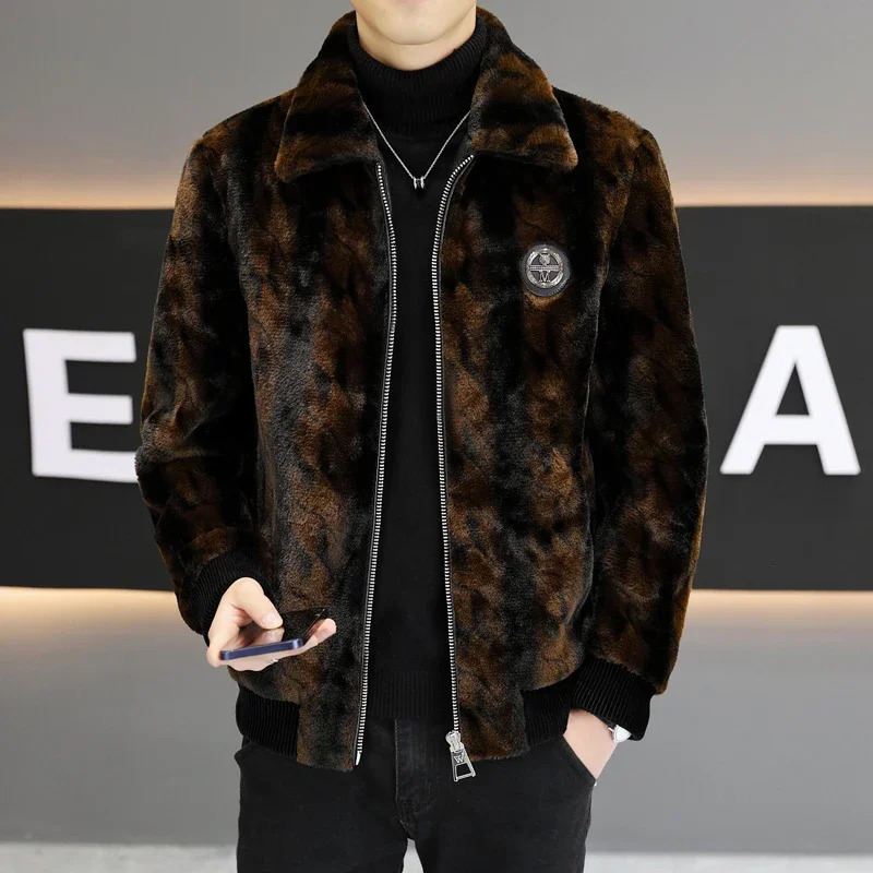 2023 Winter Faux Fur Mink Jackets Men Thicken Warm Coat fashion lapel Casual Business Social Overcoat Clothing 241008