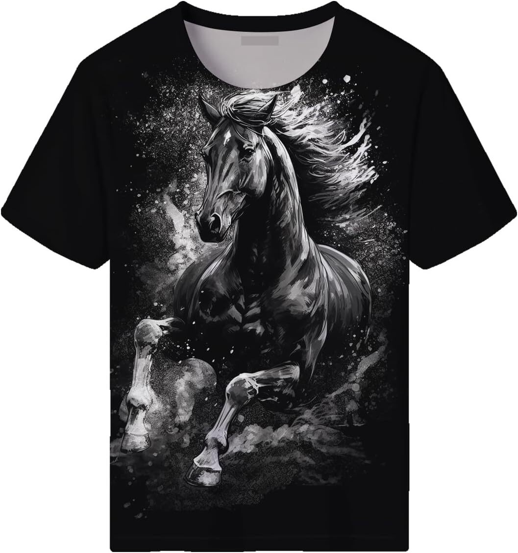 Mens T shirt Men's Art Pattern T-Shirt Horse Printed Solid Color Cool Advanced Design graphic tee Casual tops summer cool