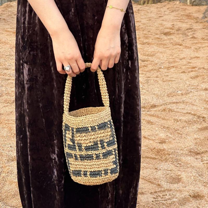 Drawstring Ins Style Spring And Summer Satchel Women's Bag Fashion Handmade Crochet Bucket Straw 868d 4