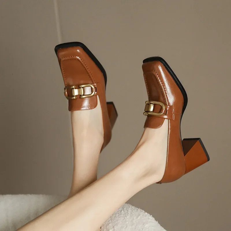 Square High Heels Loafers Women Autumn Chunky Platform Pumps Woman Slip on Black Jk Uniform Shoes Mary Janes Zapatillas Mujer 241014