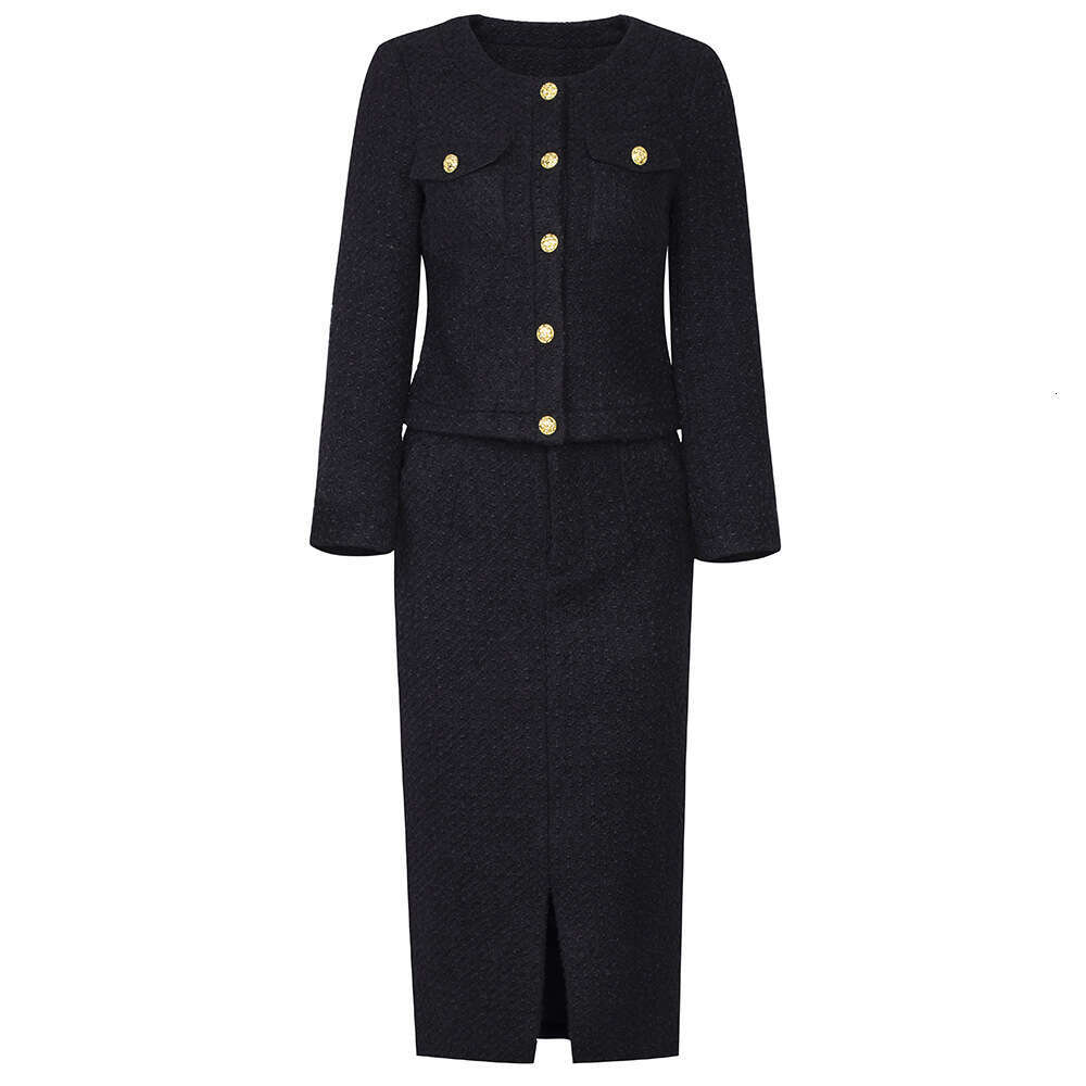 Autumn Outfit Paired with A Complete of Short Woolen Tops Jackets Skirts and Sets for Socialite Temperament Two Piece Set Bifurcated Loose Silk Dress