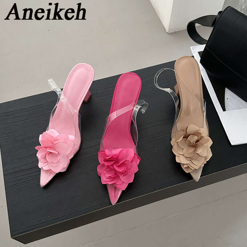 Aneikeh Women's Silk wer Decorative Single Shoes 2024 Sexy Transparent PVC Pointed Sgbac High Heels Party Dress atos