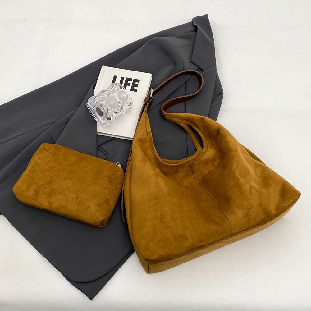 Ladies Suede Shoulder Bag Stylish Crossbody Large Capacity Casual Tote Purse Solid Color Adjustable Strap Vintage Satchel 241014