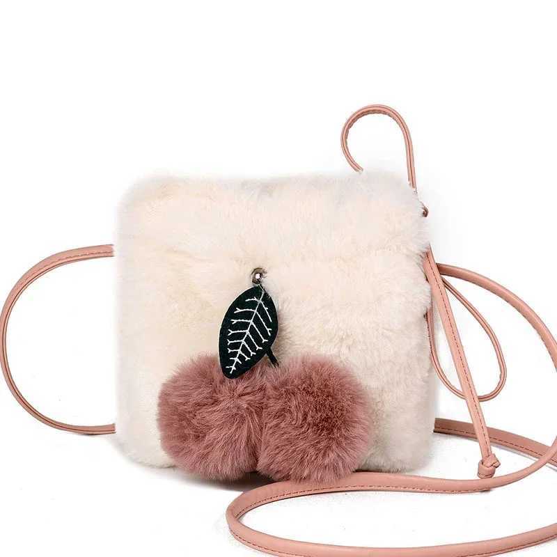 Womens small wallet and handbag womens faux fur cross body bag womens cute plush shoulder strap bag womens clutch bag M241014