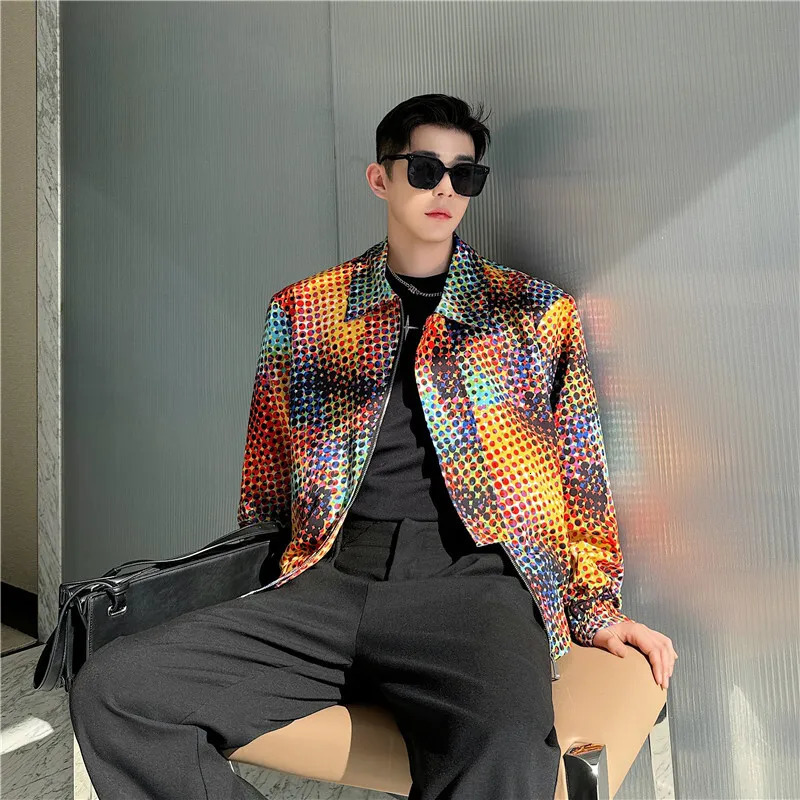 NOYMEI Contrast Color Fashion Personality Mens Jacket Lapel Zipper Loose Casual Style 2024 Autumn Coat WA5657 241011