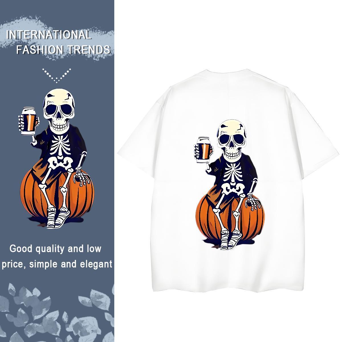 2024 Casual T Shirt For Woman 230g Pure Cotton O Neck Short Sleeves Hip Hop pumpkin Tshirt for Man Woman Popular Anime Print Tops Tees