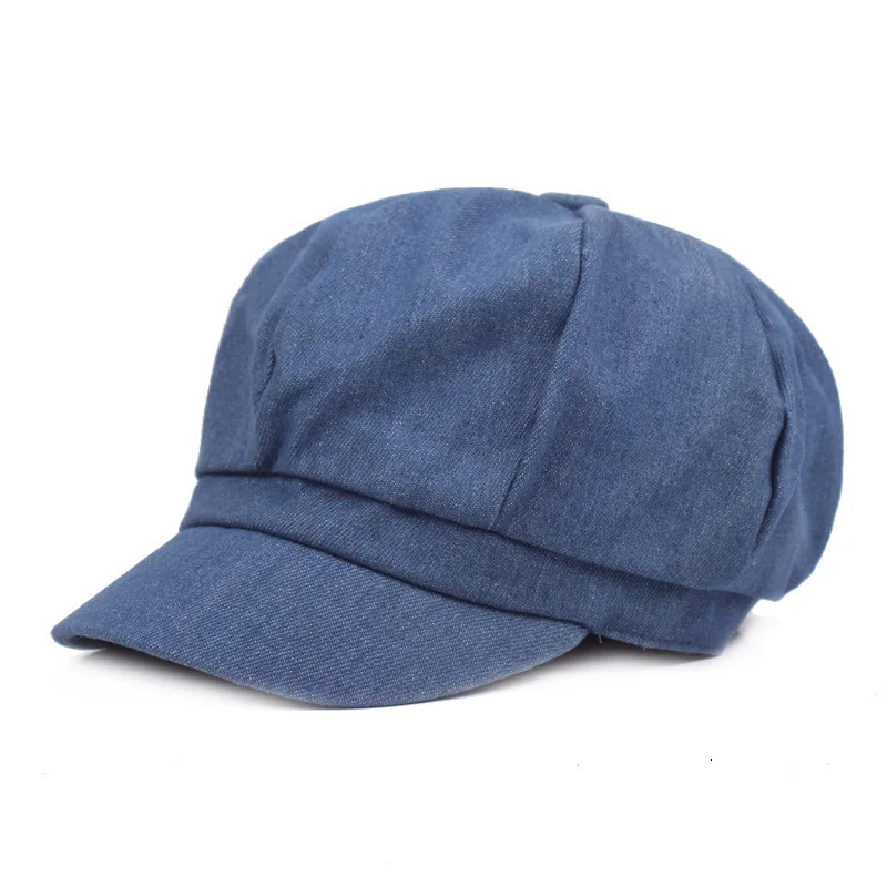 Korean Style Casual Denim sboy Caps Men Women Spring Summer Solid Color Octagonal Cap Retro Womens Beret Painter Cap 241009