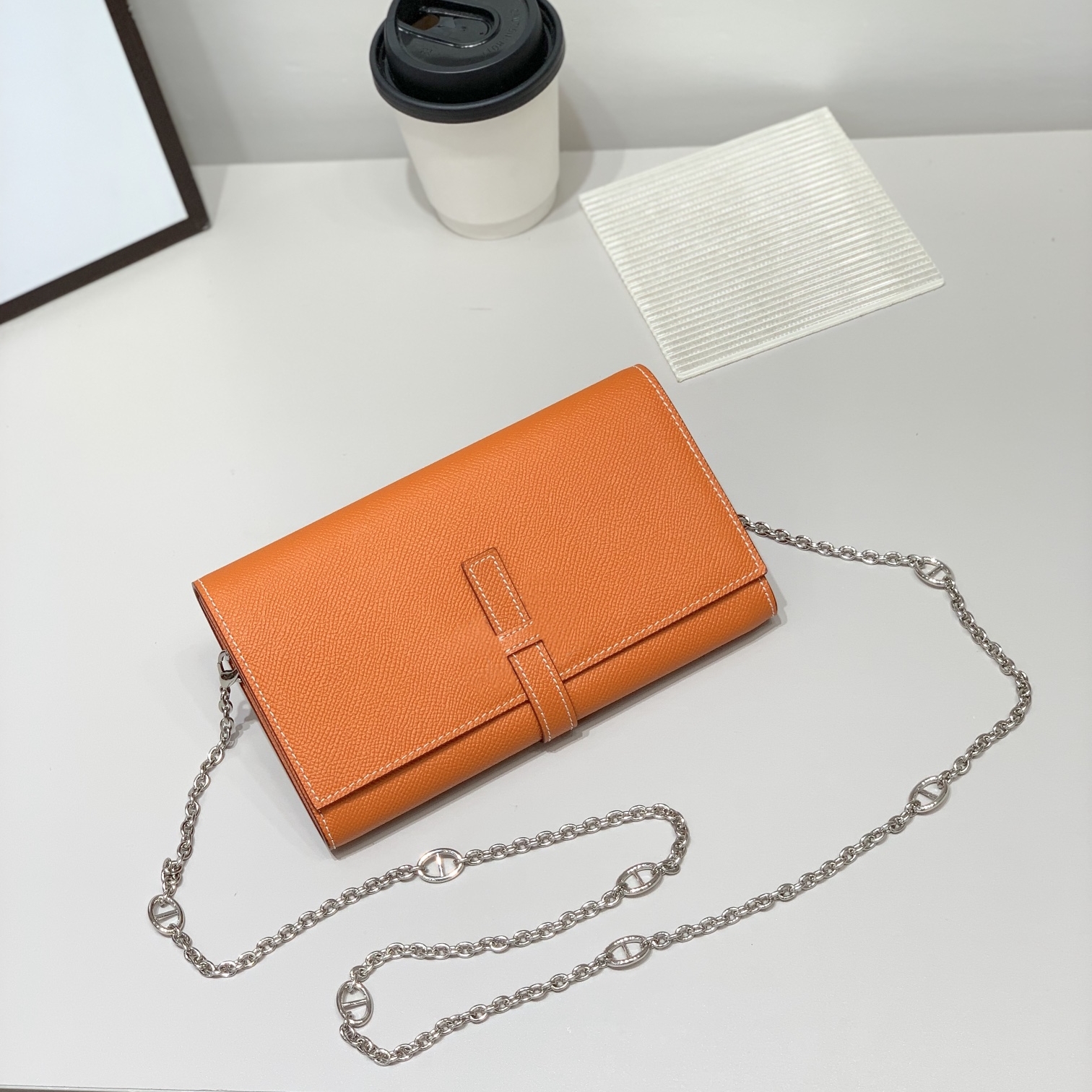 Designer Long Wallet With Chain Passport Bag Card holder Espom Genuine leather Phone Bag Whole cowskin Bags fashion Come With Box