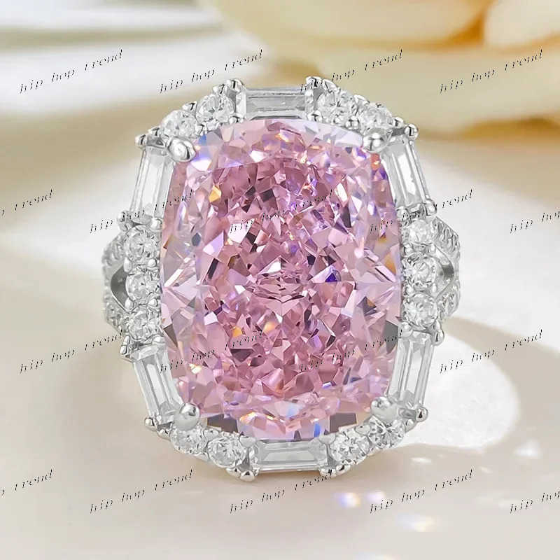 Luxury 8ct Pink Moissanite Diamond Ring 100% Real 925 Sterling Silver Party Wedding Band Rings for Women Men Engagement Jewelry