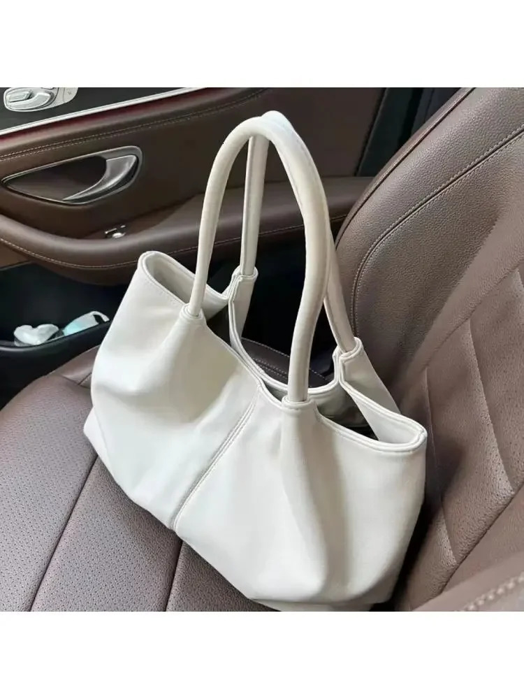 Simple White Shoulder Bag Womens PU Leather Soft Underarm Tote Bag School Large Capacity Bag Full Student Shopping Handbag 241008