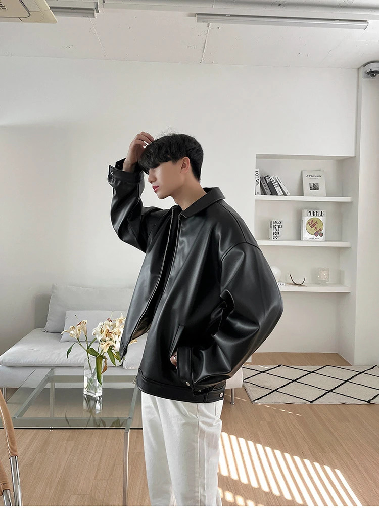 Spring Autumn Cool Short Black Soft Light Pu Leather Jacket Men Zipper Casual Mens Jackets and Coats Fashion 241010