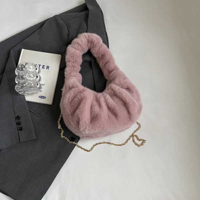 Ladies Furry Tote Bag Solid Color Winter Faux Fur Fuzzy Shoulder Plush Crossbody Female Commute 241014