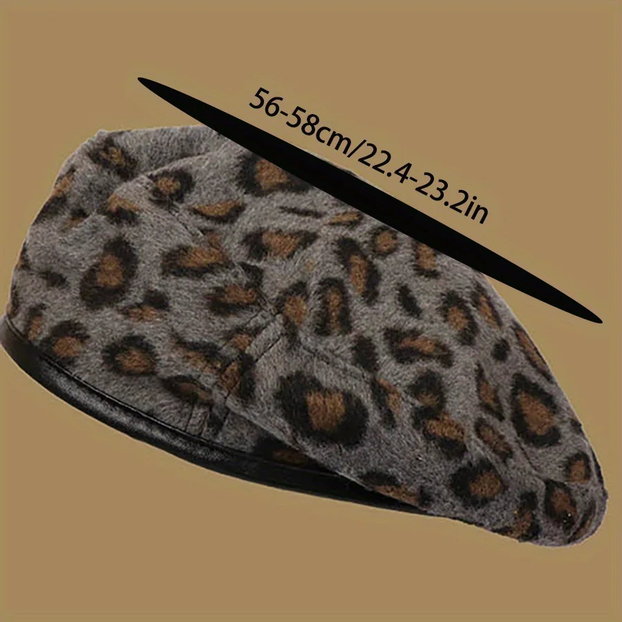 Leopard Print Artist Hat Windproof and Warm Brimless Cap with Adjustable Rope Autumn Retro Beret Winter Casual Fashion Felt Hat 241009
