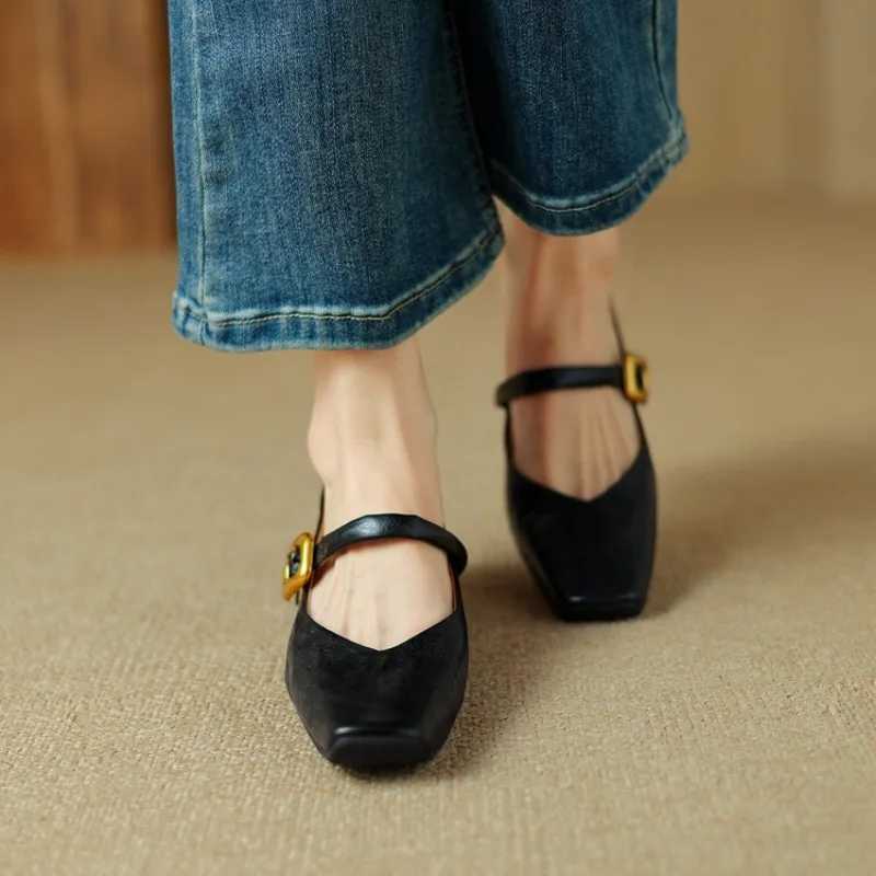 Womens Shoes French Square Toe Mary Jane Autumn New Button Buckle High Heels Comfort Anti Slip Shallow Mouth Single ShoeLX241014