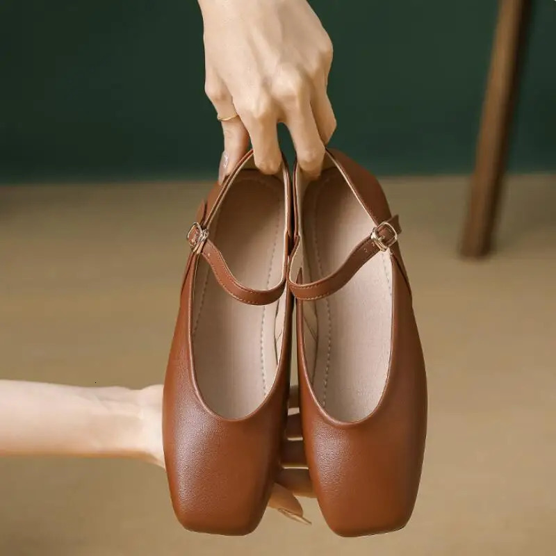 Women Flat Heel Fashion Square Toe Ladies Casual Mary Jane Shoes Shallow Comfort Soft Sole Ballet New Mujer Size 44 241014