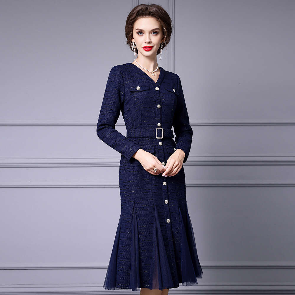 is Suitable for Slightly Overweight Dresses. 2024 Autumn and Winter New Style Has A Super Beautiful Temperament. the Coarse Tweed Spliced Fish Tail Sk