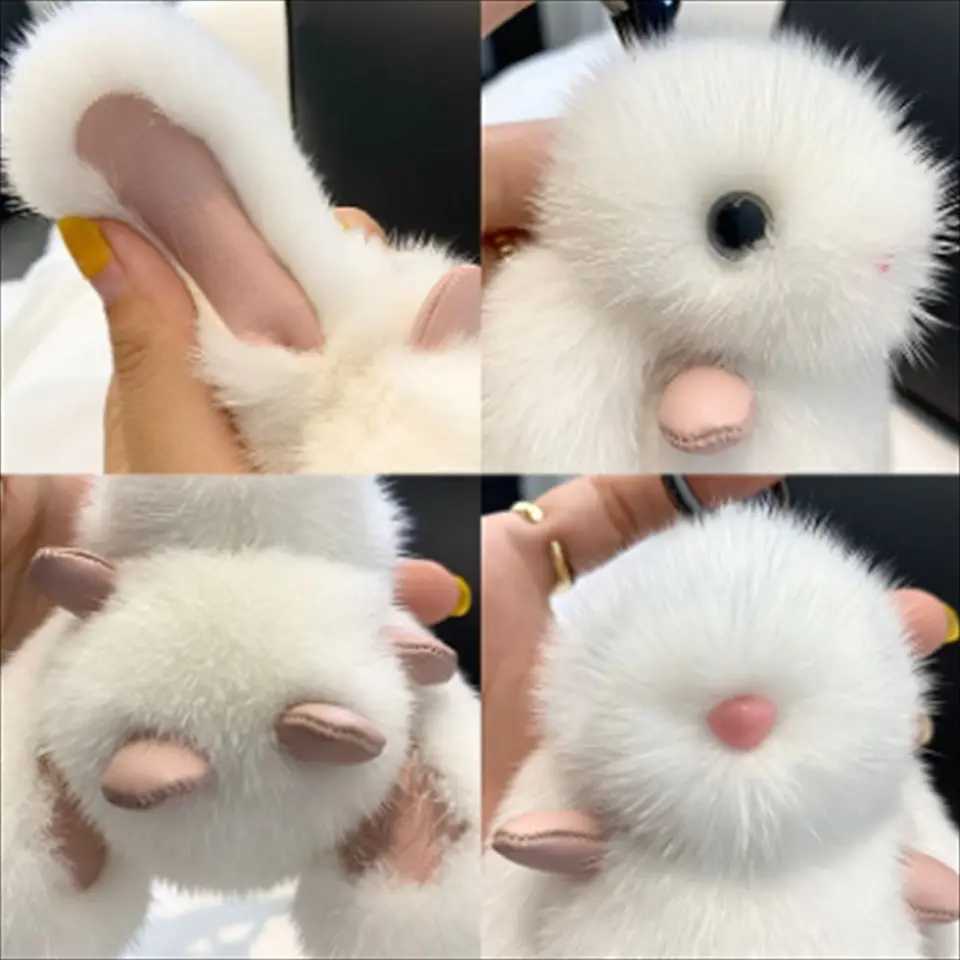 Fur Doll Rabbit Fur Keychain Bag Charm Filled Animal Plush Rabbit Pendant Plush Doll Kavay Rabbit Filled Keychain Y241014
