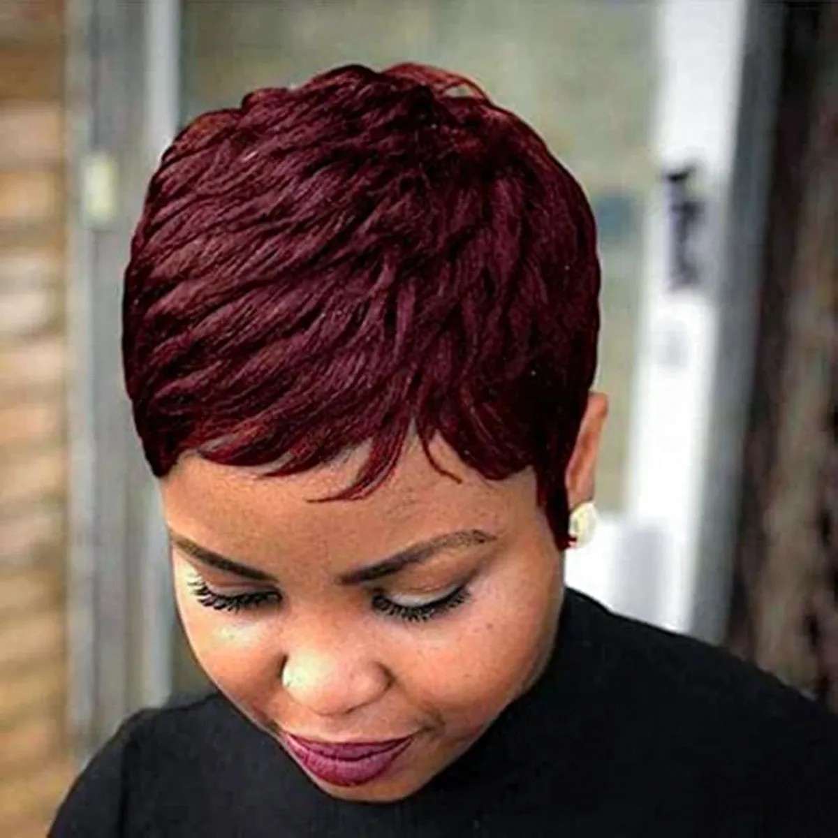 Human hair non-lace glueless wig full machine wig Synthetic Wigs Cosplay Wigs Short Pixie Cut Wigs for Black Women with short African curly hair