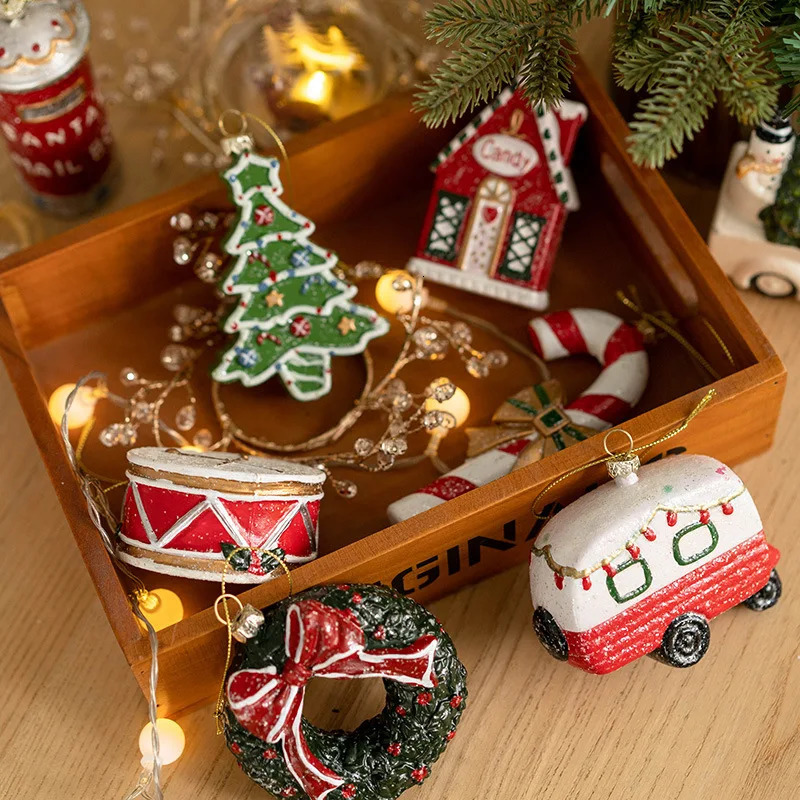 Colored Shaped Ball Tree Decorative Christmas Gift Bag Car House Snowman Garland Pendant 241008