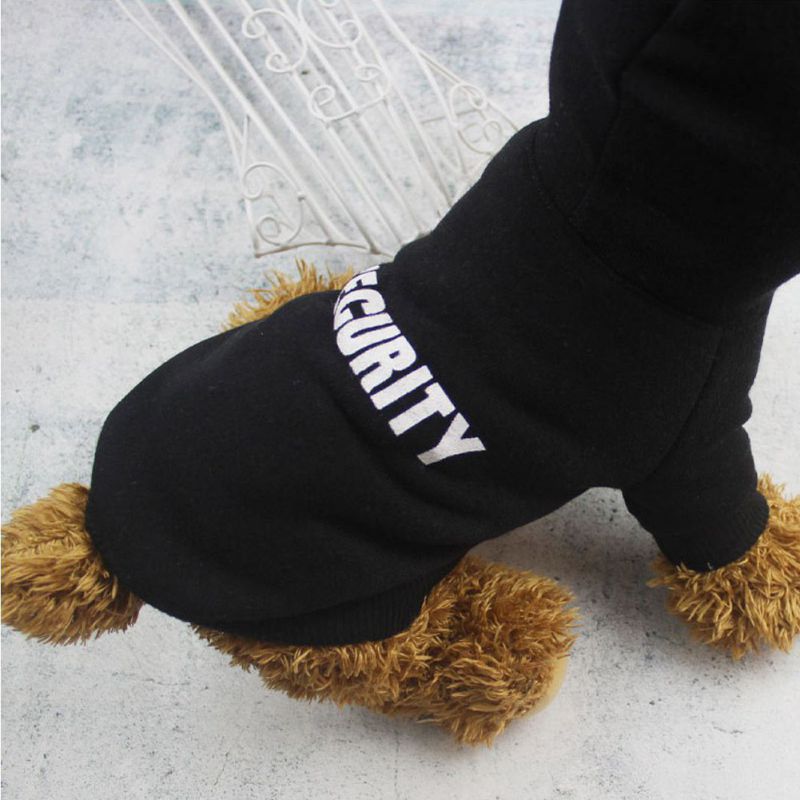 Fleece Dog Clothes Pet Puppy Hoodie Security Pattern Printed Dog Cat Hooded Sweatshirt Warm Two-Legged Pet Coat Jacket