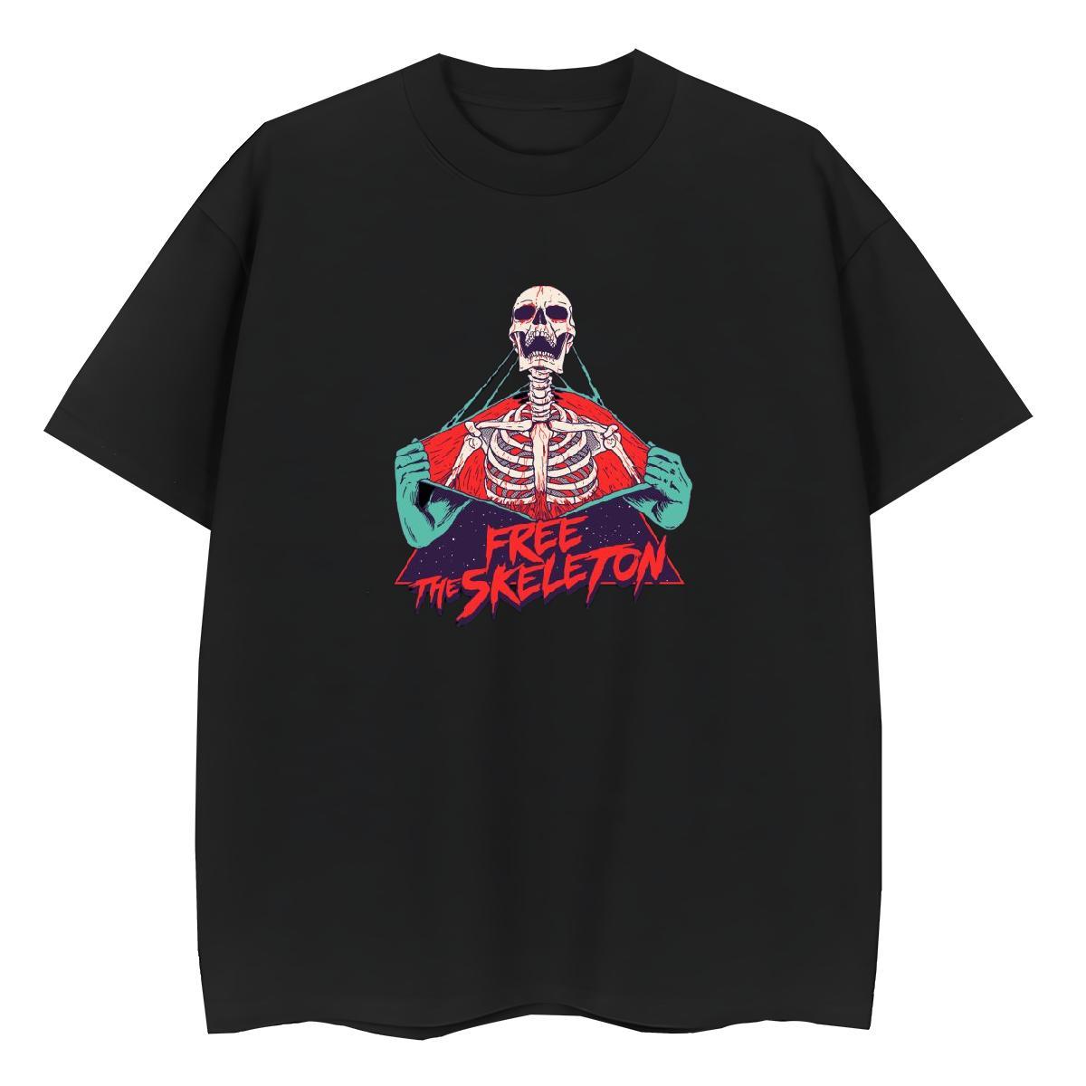 Fashion Casual T Shirts Women 230g Cotton Crew Neck Breathable Summer Casual skull Lady T shirt Free Shipping Black Oversized Top Tees