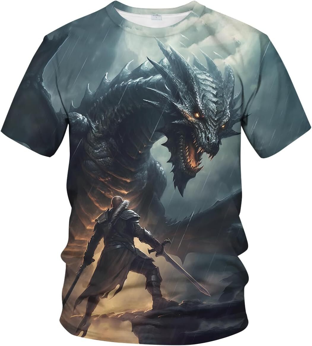 Mens T shirt Men's Animal Shirt Retro Dragon 3D Printing Graphic Short Sleeve Top tee Casual tops summer clothes Trendy Fashion cool
