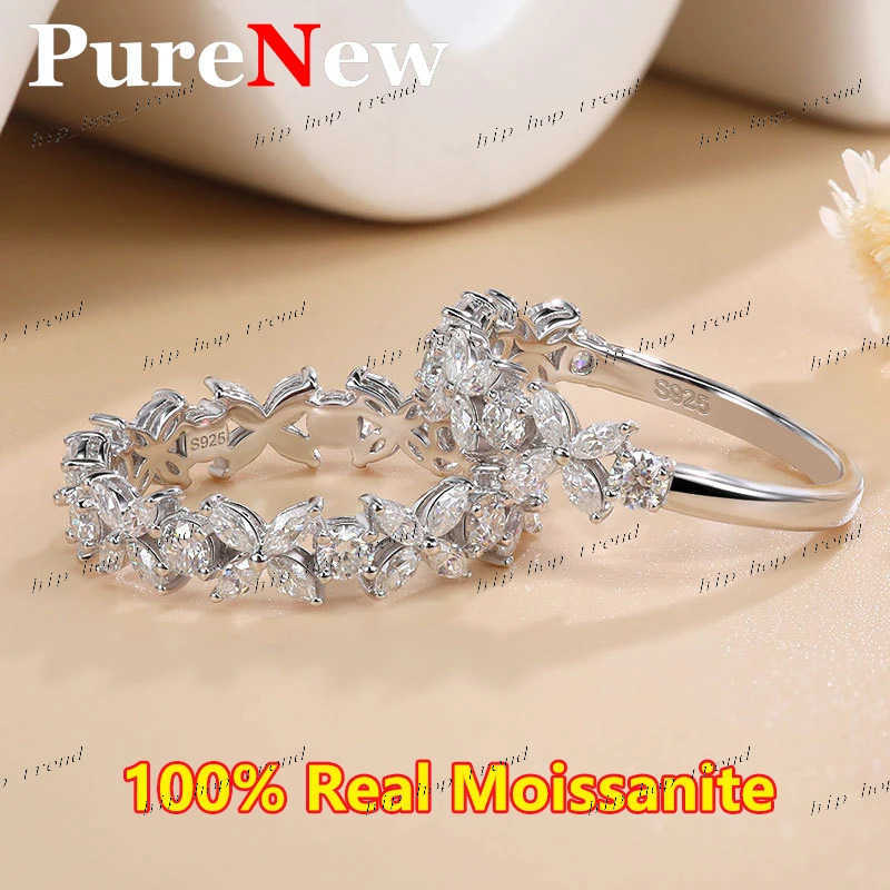 Top Quality Marquise Cut Full Moissanite Diamond Rings for Women 925 Silver Plated 18k White Gold Womens Moissnite Rings Gift