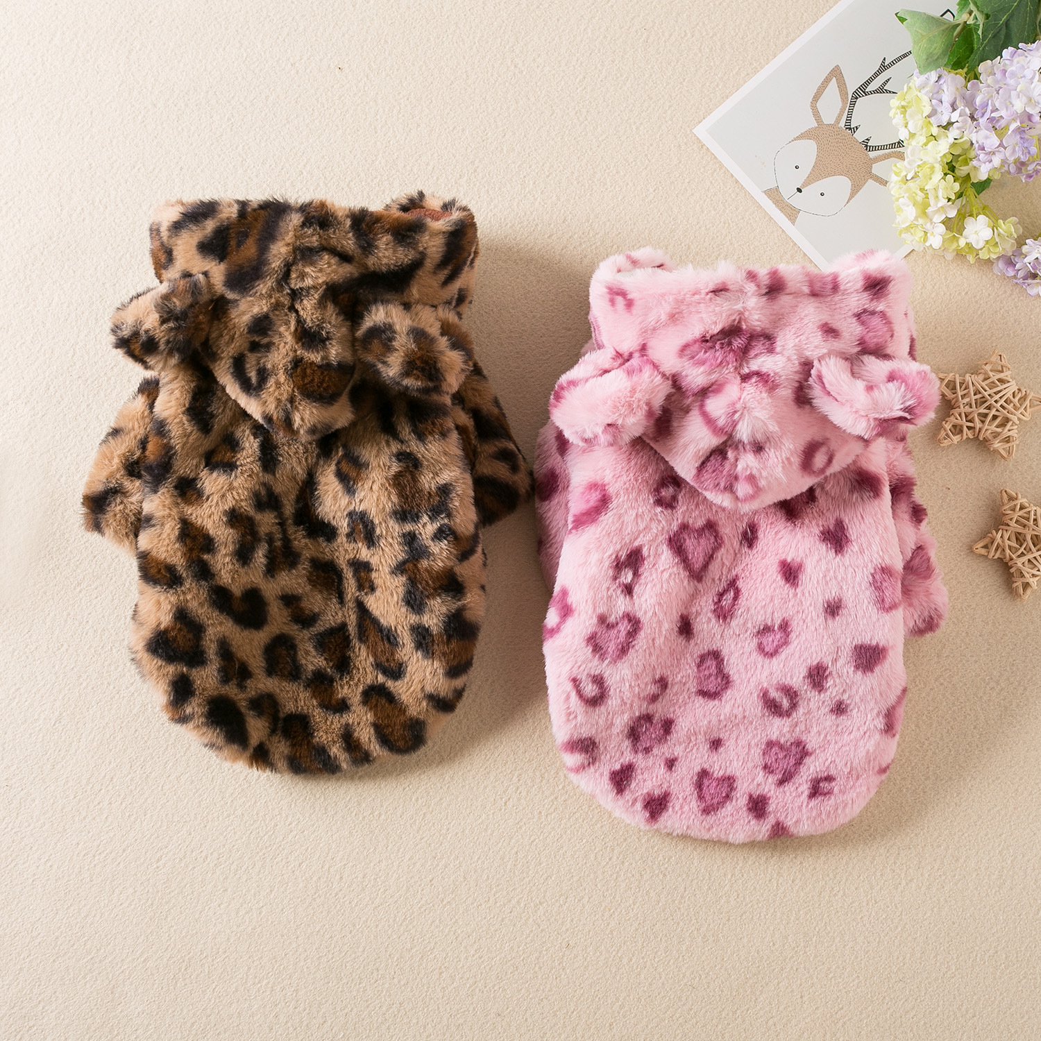 Apparel Winter Pet Clothes Warm Fleece Hoodie Leopard Dog Coat Jacket French Bulldog Clothing for Small Dogs Pets Costumes