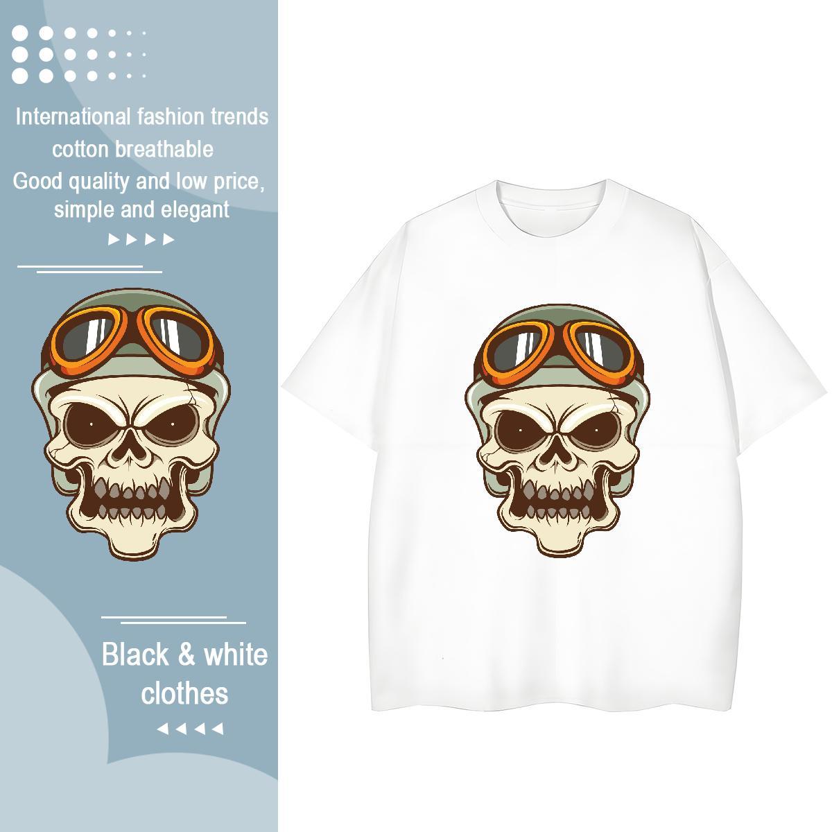 New T-Shirts for Women 230g 100% Cotton Short Sleeve O-Neck Hip Hop Street skull Womens Tshirts Soft Cartoon Print Tops