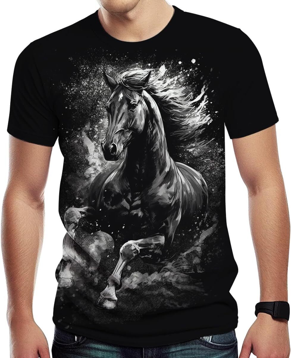 Mens T shirt Men's Art Pattern T-Shirt Horse Printed Solid Color Cool Advanced Design graphic tee Casual tops summer cool