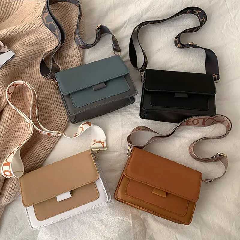 Wide shoulder strap shoulder bag flip cover small cross body womens simple classic handbag M241014
