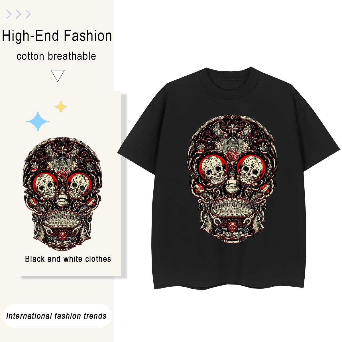 Brand T Shirts Women 230g Pure Cotton O-Neck Short Sleeve Daily Wear skull Couples T Shirts Designer Nice Plus Size Custom Clothes