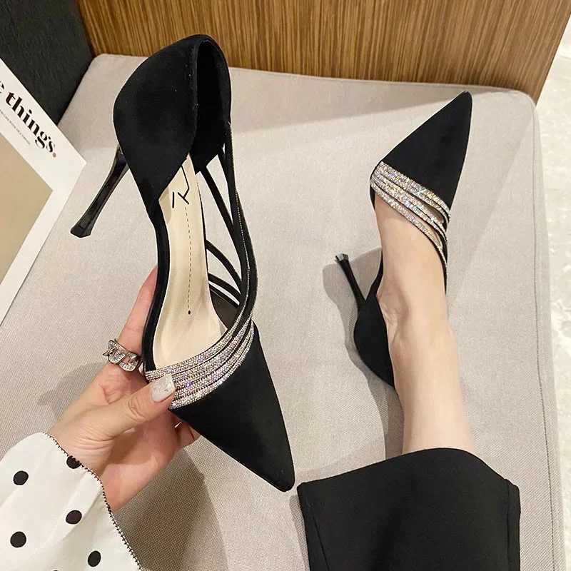 Pointed Toe Pumps Women Sexy Crystal Party Stiletto High Heels Wedding Suede Lady Heels Trendy Designer Office Work Woman ShoesLX241014