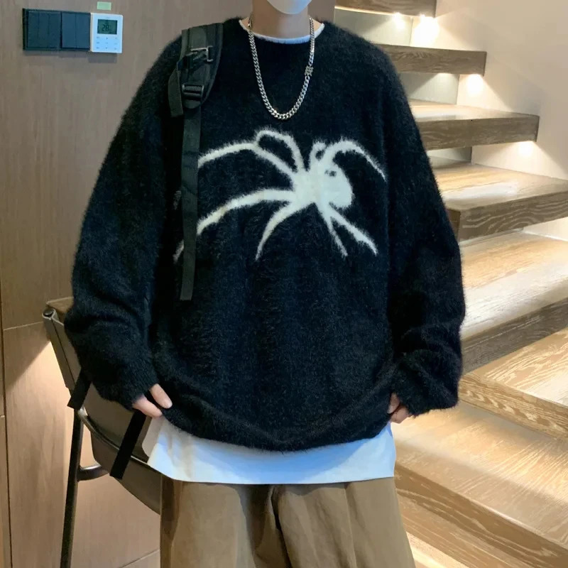 Harajuku High Street Mohair Spider Sweater Mens Fashion Loose Premium Couple Mink Cashmere Sweater 241007