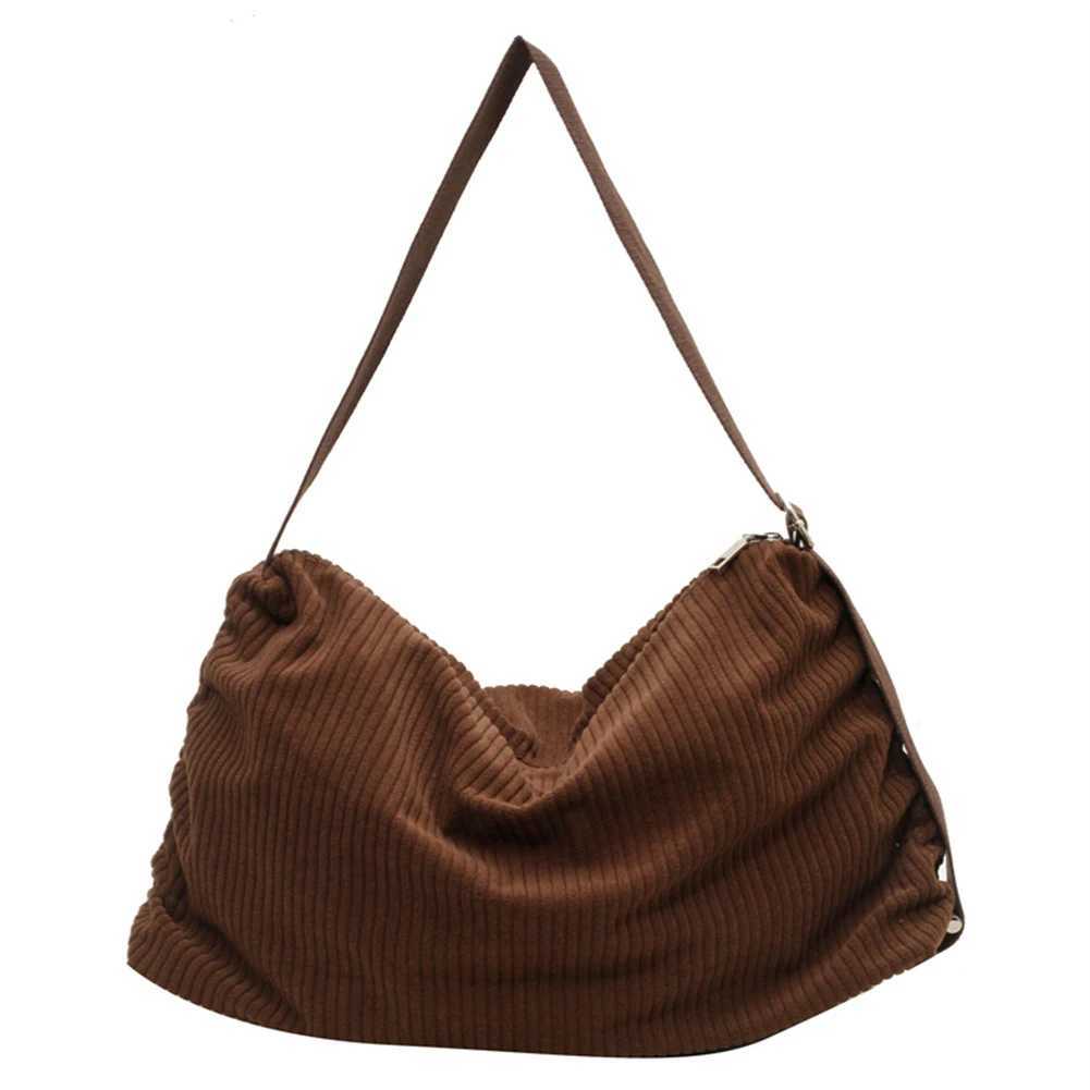 Drawstring Crescent Bag Corduroy Shoulder Adjustable Strap Men Ladies Tote with Zipper Hobo for Work Travel 241014