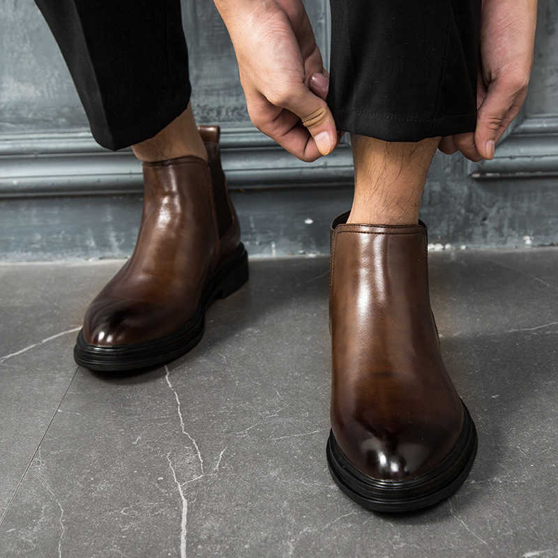 Martin Boot Casual Mens Boots Chelsea Short Boots Pointed Business Ankle Boots Large Leather Boots Model Fashion Boots 240927