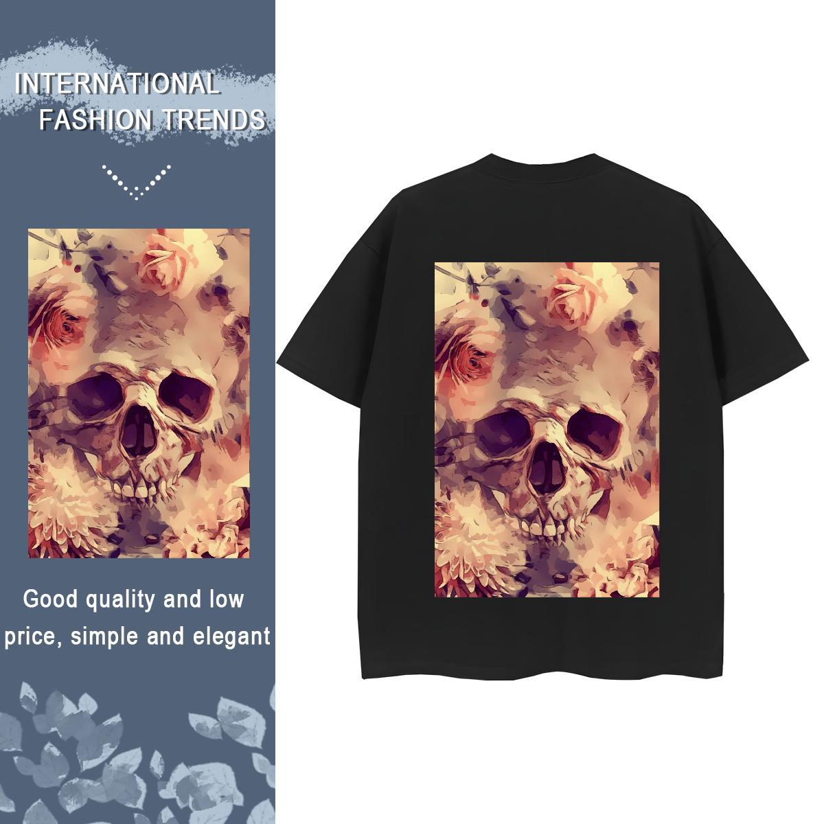 DIY T shirt 230g Pure Cotton Breathable Soft Street Wear skull Couples T Shirts Popular Anime Print Clothes Shirt
