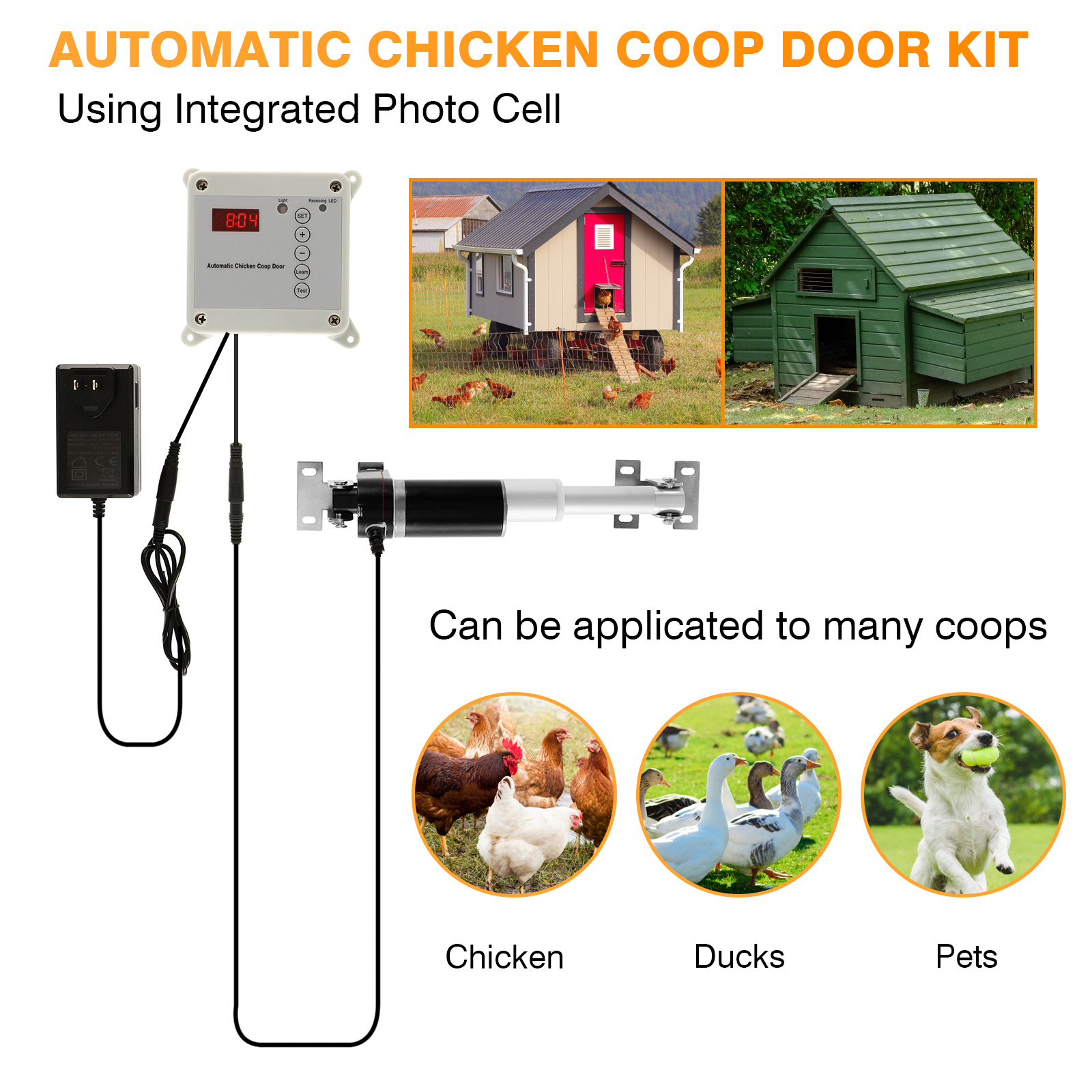 Automatic Chicken Coop Door Opener House Door Opening Side Opening Timer Adjustable Light Sensor Rainproof Outdoor Farm Remote