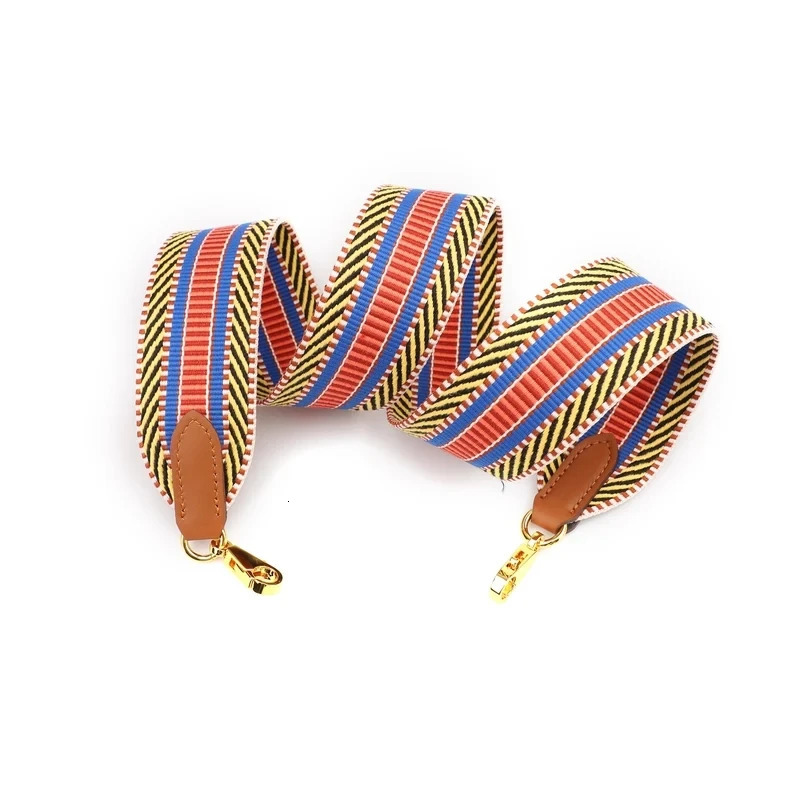 Colorful striped canvas crossbody strap with cowskin leather suitable for er shoulder bags wallet replacement accessories 241008