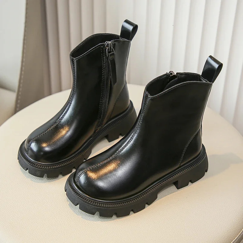 Girls Ankle Boots Side Zipper Children Fashion Leather Boots Non-slip Kids Black Short Boots Anti-Slippery Winter 241014