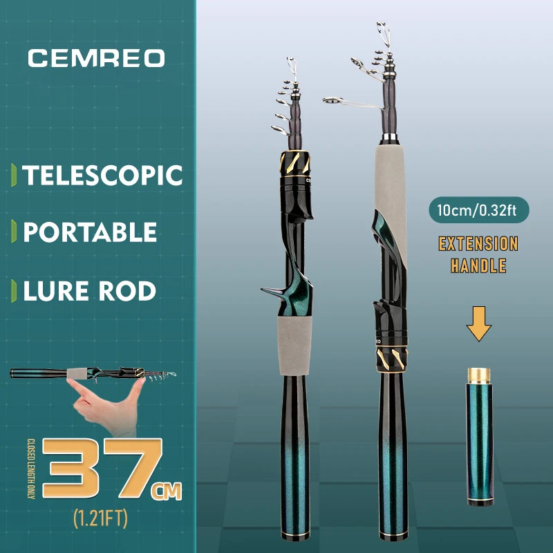 CEMREO mini travel fishing rod 37cm portable short carbon fiber telescopic rod 1.8m/2.1m easy to carry fishing rod RS type 241008