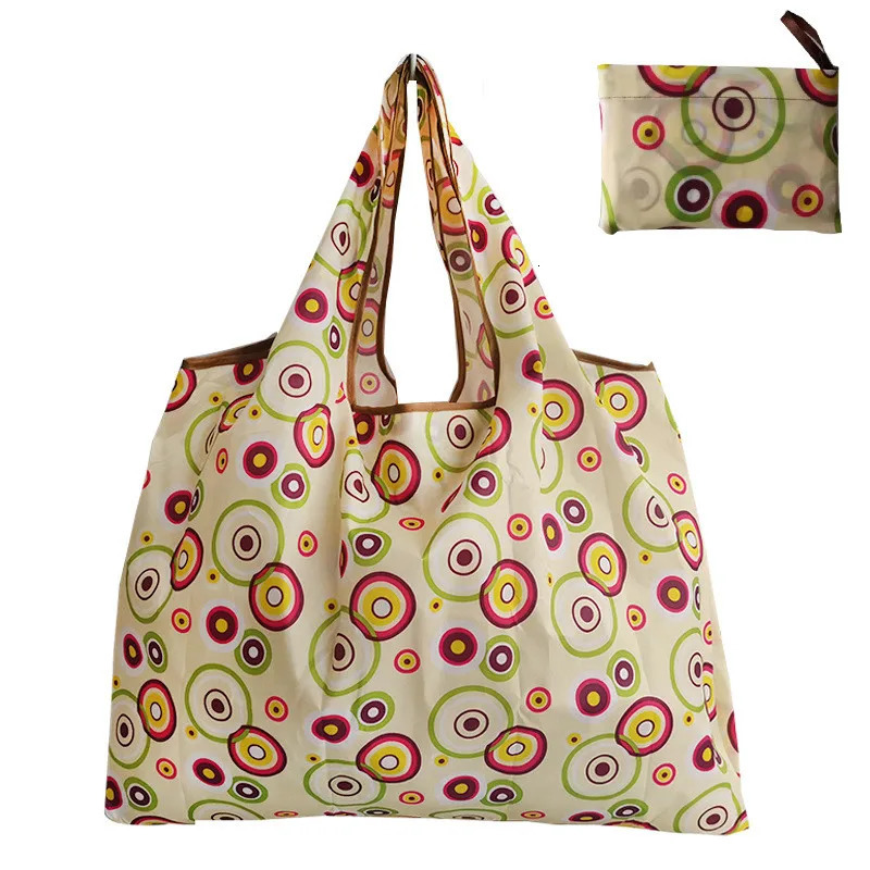 Nylon Foldable Recycle Shopping BagEco Friendly Ladies Reusable Tote Bag Floral Fruit Vegetable Grocery Pocket 241011